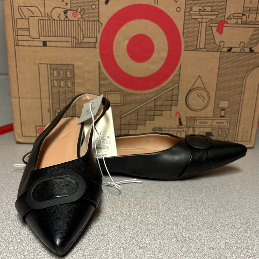 A New Day Women's Black Pointed Slingback Flats NWT